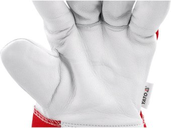 Рукавиці робочі біло-червоні YATO: бавовна + козяча шкіра, розмір 9 [10/120]