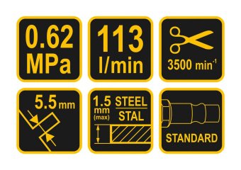 VOREL Ножиці пневматичні матричні : 1/4", 3500 різ/хв, до стал.листів h≤1.5 мм, P=0.62 МПа, 113 л/хв