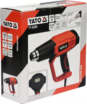 YATO Фен технічний мережевий YATO: 1.6 кВт, 50-650°C, 250-500л/хв, 2 режими, регулятор тем-ри+5насад