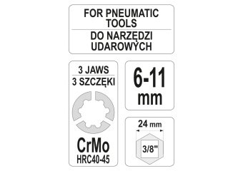 YATO Шпилькокрут ударний цанговий : 3/8", для Ø= 6-11 мм, Cr-Mo, для ударних гайковертів