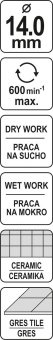 YATO Свердло по гресу і кераміці YATO, Ø= 14 мм, при сухому і мокрому режимах  | YT-60426