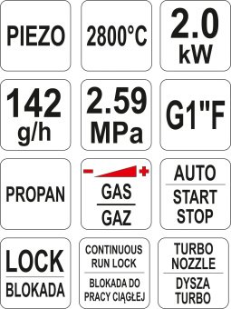 YATO Пальник газовий YATO : різьбове з'єднання EN417. до 2 кВт, max t' 2800°С. п'єзозапал  | YT-3671