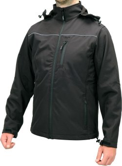YATO Куртка робоча SOFTSHELL з прикріпн капюшоном YATO розм S, чорна, 3 кишені, 96% поліест і 4% спа