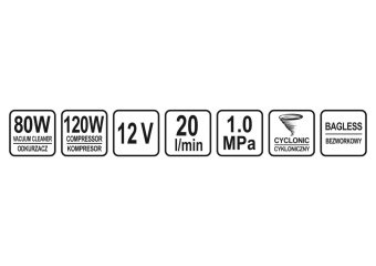 STHOR Порохотяг автомобільний : 12В, 80Вт, фільтр HEPA, з компресором 120Вт,1МПа, 20л/хв+сумка | 829