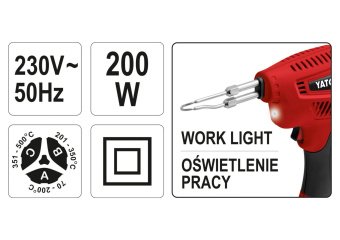 YATO Паяльник імпульсний мережевий YATO, P=200 Вт, макс t=500°С, з аксесуарами  | YT-82451