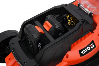 YATO Газонокосарка на 4-х колесах акумул. YATO: 2х Li-Ion 18В 2 Агод, обрізн діап.Ø=34см, ємність 35