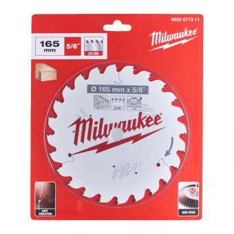 MILWAUKEE Диск пиляльний PFTE THIN KERF , Ø165х5/8"х1,6мм, 24 зуб. | 4932471311