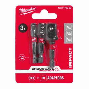 MILWAUKEE Набір перехідників ShWз 1/4"HEX (3шт) | 4932479228
