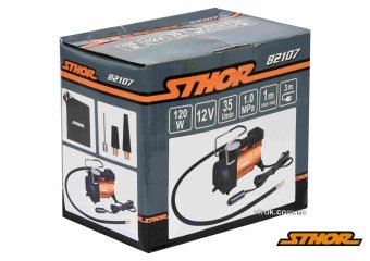 Компресор автомобільний STHOR : 12 В, 120 Вт, 35 л/хв, тиск- 1 МПа + шланг 1 м, 3 насадки, мішок [8]