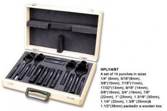 GROZ Набор кольцевых пробойников с 14 шт 6,8,10,11,13,14, 16 19,22, 25, 30,32,35,38 мм HPL/14/ST