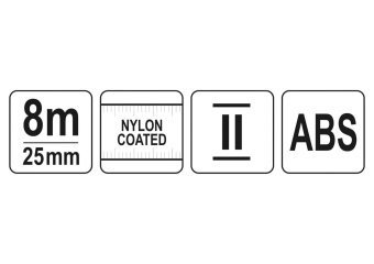 YATO Рулетка YATO : L= 8 м x 25 мм, з сталевою стрічкою, нейлоновим покриттям  | YT-71073