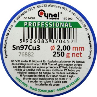 VOREL Припій для паяння міді CYNEL : Ø 2 мм, дротяний на котушці m= 250 г  | 76882