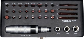 YATO Викрутка реверсивна ударна YATO L= 168 мм, з викрутковими насадками і головками, 32 елем. в фут