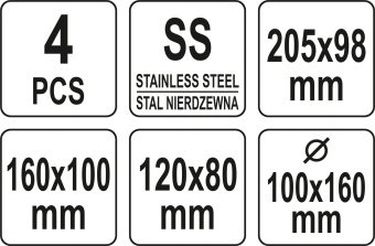 YATO Скребки столярні з нержавійочої сталі YATO : 205х98 мм, 160х100 мм, 120х80 мм, 100х160 мм, 4 шт