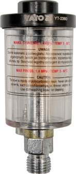 YATO Фільтр-сепаратор води пневматичний YATO, P ≤ 1.4 MPa, з'єднання Ø= 1/4"  | YT-2380