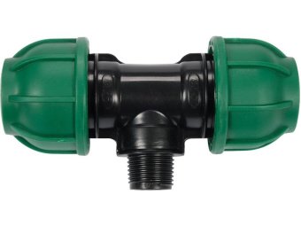 Трійник сполучний водяних пластикових труб 2x 25мм- зовн. різьб G1/2" FLO поліпропіл, для тиску 1MPa