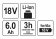 YATO Акумулятор Li-Ion YATO : 18 В, 6.0 А/Год, тривалість заряджання- 3 год  | YT-82845
