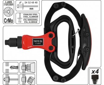 YATO Заклепочник ручний YATO для нітів Ø= 2,4; 3,2; 4,0; 4,8 мм, l= 190- 270 мм  | YT-36070