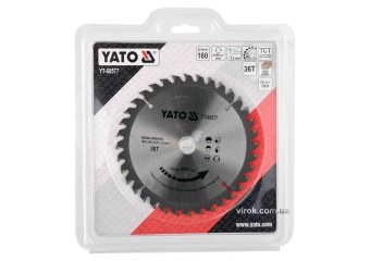 YATO Диск пиляльний победітовий по дереву YATO: 160x20x2.2x1.5 мм, 36 зубців, R.P.M до 9500 1/хв  | 