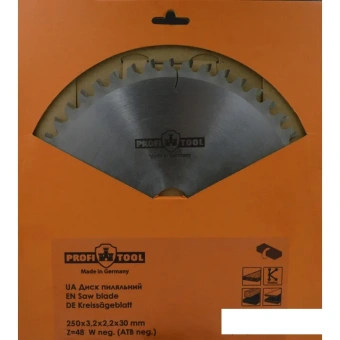 Диск пильный по дереву 250х3.2х2.2х30 мм, Z=48, форма зуба Wneg (ATBneg), поперечный рез PROFITOOL