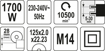 YATO Штроборіз мережевий YATO : 1700 Вт, 2 диски Ø125 x 22.23 x 2 мм, глибина/ширина- 28/30 мм  | YT