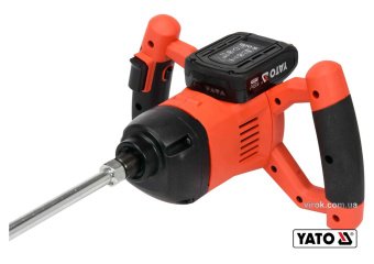 YATO Міксер акумуляторний YATO : Li-Ion 18 В, кріплення М14, 650 об/хв, 2 АГод, зарядний пристрій  |