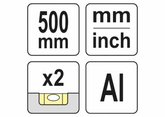 YATO Лінійка алюмінієва з ручкою YATO : 500 x 59 x 2 мм, 2 капсули | YT-70713