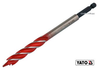 YATO Свердло по дереву YATO : Ø= 12 мм, L= 165 мм, HRC 40-45 з 4 пругами, HEX- 1/4"  | YT-44681