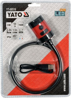 YATO Лампа світлодіодна YATO : 3.7 В Li-Po 1.5 Агод, 3 Вт, 100 lm, гнучкий тримач з магнітом  | YT-0