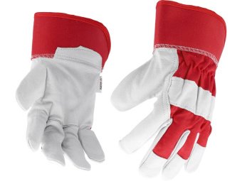 Рукавиці робочі біло-червоні YATO: бавовна + козяча шкіра, розмір 9 [10/120]