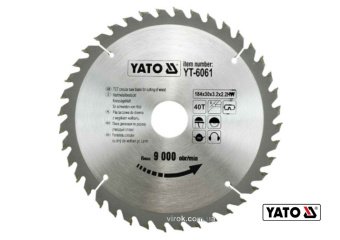 YATO Диск пиляльний победітовий по дереву YATO: 184х30х3.2х2.2 мм, 40 зубців, R.P.M до 9000 1/хв  | 
