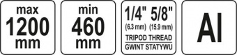 YATO Штатив тринога YATO телескоп (3 секціі) . кріплення 5/8", з штангою 30 cм. H= 46-120 cм. алюмін