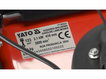 Газонокосарка бензинова YATO з приводом : 1,9кВт,  ширина різання: Ø= 41см, травозбірник- 40л