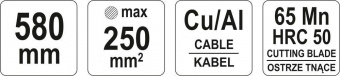 YATO Ножиці для кабелю YATO : Ø= 18 мм, макс. S=250 мм², l=580 мм  | YT-18611