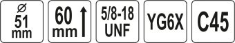 YATO Свердло корончате по силікату, керамоблоках OSB YATO: Ø51 x 60 мм, різьб. кріпл.- 5/8"-18UNF  |