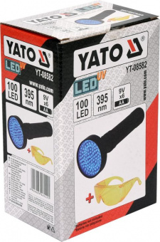 YATO Ліхтар ультрафіолетовий з окулярами, для перевірки банкнот YATO : 100LED, 6 x AA, 395 нм  | YT-