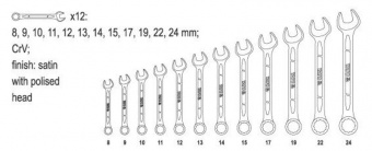 YATO Ключі ріжково накидні YATO : М= 8-24 мм, Набір 12 шт. САТИН  | YT-0362
