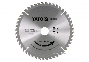 YATO Диск пиляльний победітовий по дереву YATO: 216х30х3.2х2.2 мм, 48 зубців, R.P.M до 7500 1/хв  | 