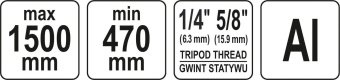 YATO Штатив тринога YATO телескоп (3 секціі) . кріплення 5/8", з штангою 38см. H= 47-150 см. алюміні