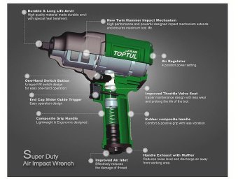 Гайковерт пневматический TOPTUL 3/4" 1085N/m 8000об/мин KAAJ2480