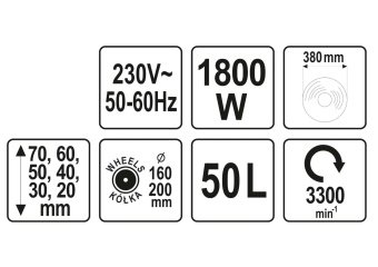 YATO Газонокосарка на 4-х колесах електромережева YATO, 1800 Вт, обрізний діап. Ø= 38 см, ємн.- 50 л