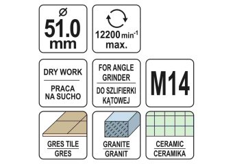 YATO Свердло по кераміці і гресу в сух. і мокр YATO: Ø=51мм, з алмаз пругом до шліфмашин. кріплен-М1