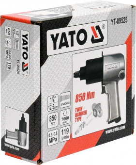 YATO Гайковерт ударний пневматичний YATO: квадрат 1/2", F=850 Nm, роб. тиск- 6-8 Bar при 119 л/хв  |