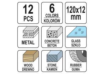 YATO Крейда маркувальна для різних поверхонь YATO : 120 x 12 мм, різні кольори, 12 шт  | YT-69930