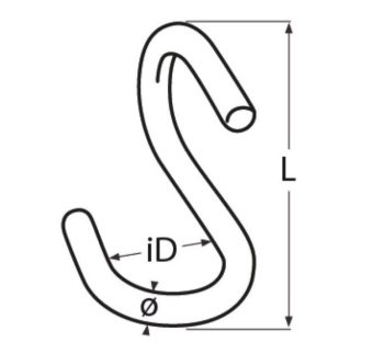 Нержавеющий S-образный крюк 16 мм, 90° | 815202