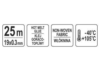 YATO Стрічка ізоляційна ХБ YATO 25м x19x0.3 мм (тканинна) t= -40°С +105°С для мотання пучків кабелів