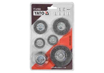 YATO Щітки зачисні з нержавіючої сталі YATO: Ø=37, 50, 62, 75 мм, шпиндель Ø=6мм, 4500 об/хв, 6 шт  