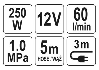 YATO Компресор автомобільний YATO: 12В, 250Вт, тиск- МПа, 60л/хв, шланг- 5м, кабель- 3м + ліхтар LED