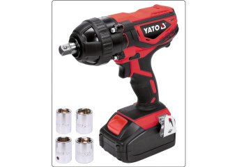YATO Гайковерт ударний акумуляторний YATO : квадрат 1/2", 300 Нм, Li-Ion 18В, 2 АГод. +4 головки  | 