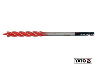 YATO Свердло по дереву YATO : Ø= 10 мм, L= 165 мм, HRC 40-45 з 4 пругами, HEX- 1/4"  | YT-44680